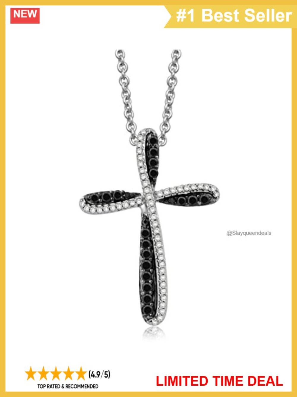 925 Sterling Silver Cross Pendant Necklace 1/3 CTTW Diamond
